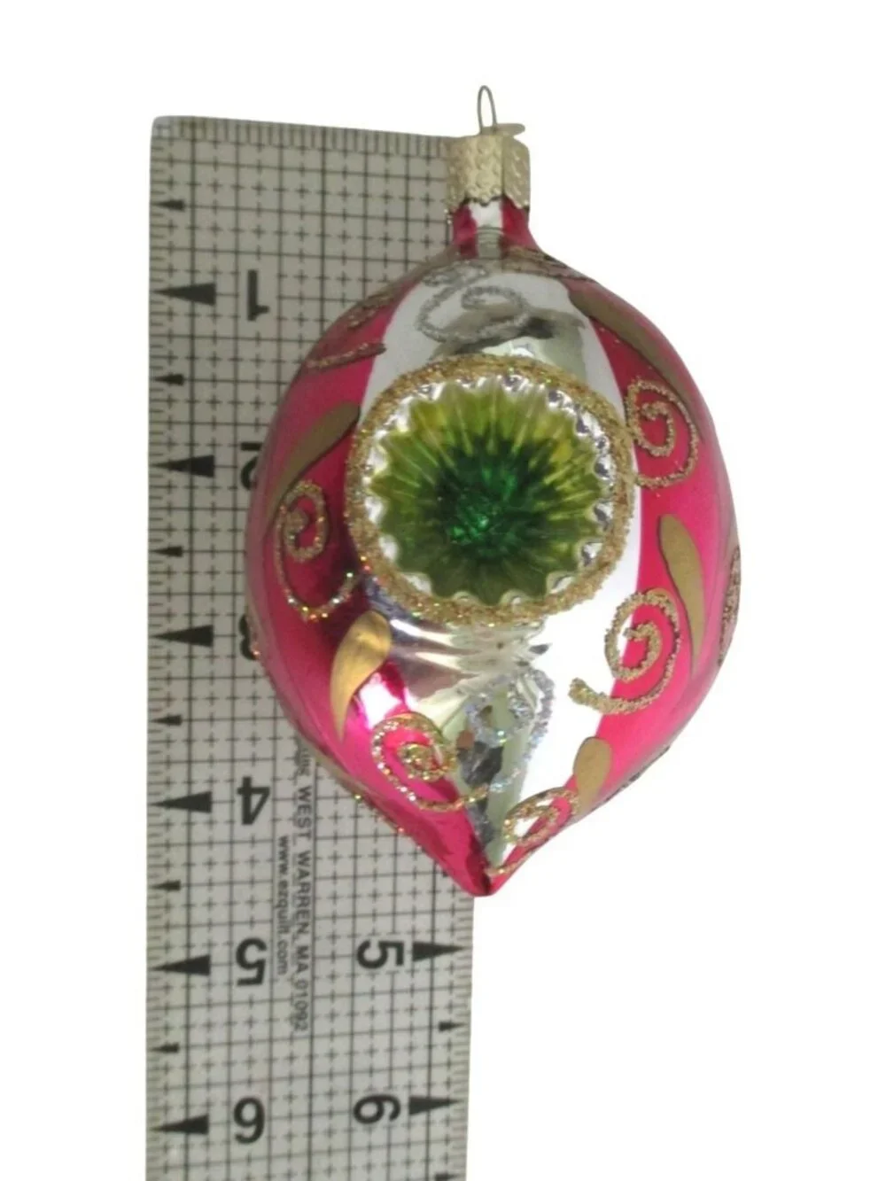 Vintage Old World Christmas Teardrop Indent Glass Christmas Ornament Bauble 4 In